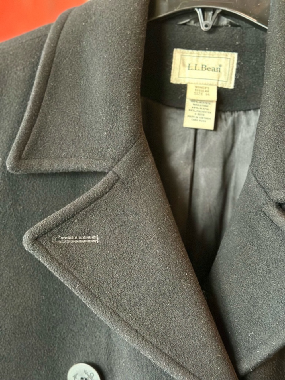 L L Bean Womens Vintage Inspired Blk Dble Breasted Wool Rayon Blend Pea Coat - Picture 4 of 14